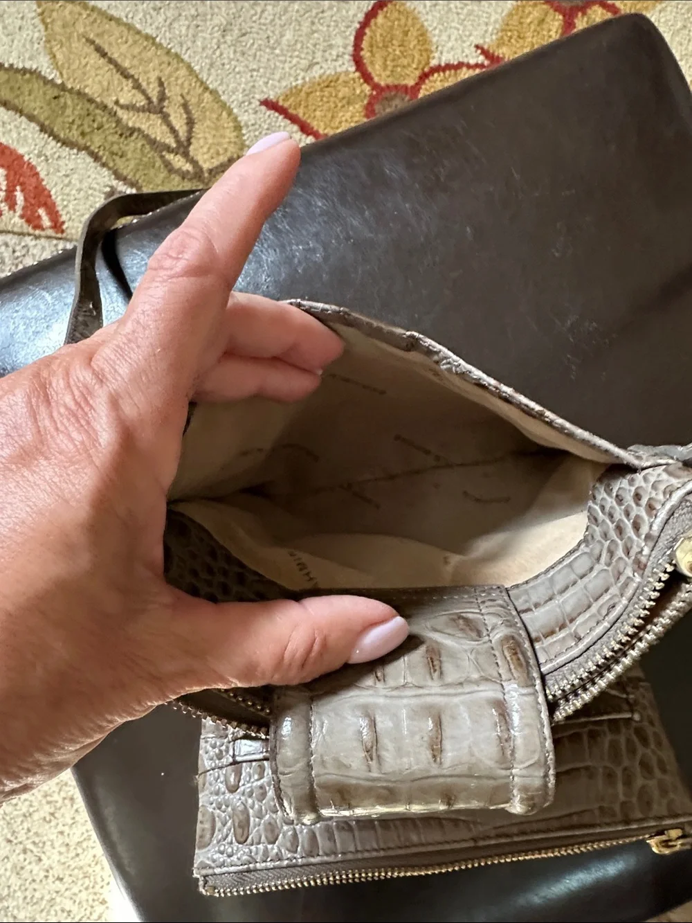 Brahmin Croc-Embossed Leather Crossbody Bag with Gold Hardware